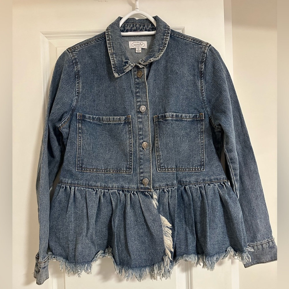 Peplum Raw Hem Denim Jacket